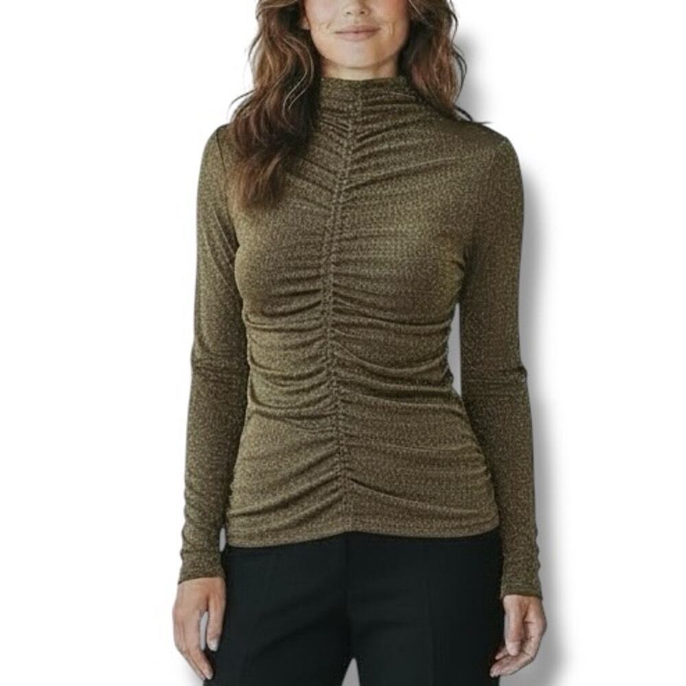 NWT Nicole Miller Size XS Bronze Metallic Ruched Mock Neck Top Party Event